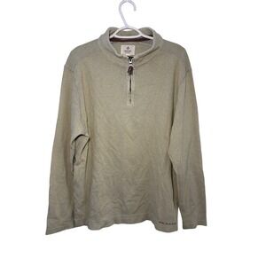 True Grit Mens Large Tan Ribbed Cotton Blend Quarter Zip Pullover Sweater Mock